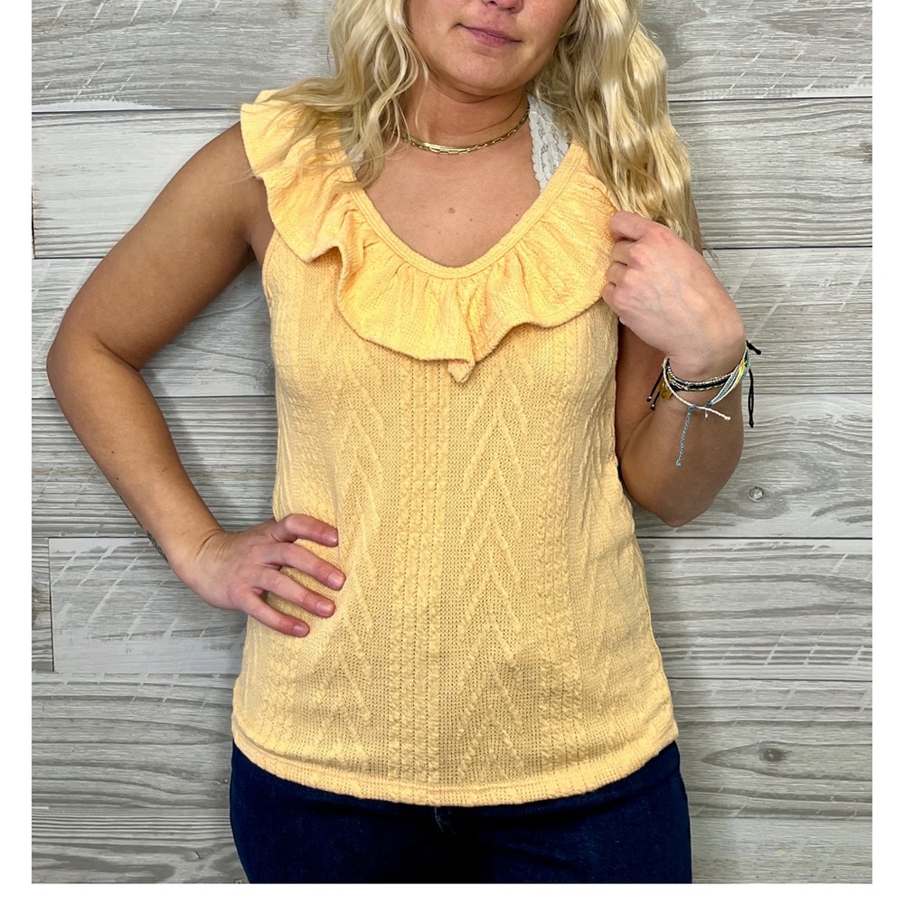 BiBi Ruffled Knit Tank Top - Cream